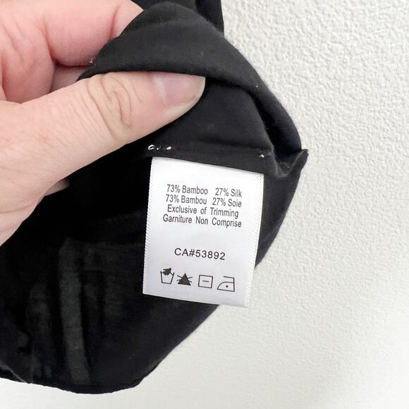 [Icelandic Design] Black Surplice Wrap Pleated Front Blouse Bamboo Silk Blend L - Picture 10 of 10